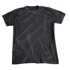 Utility Black Graphic T-Shirt With Guitar Print Design Unisex Size M 100% Cotton